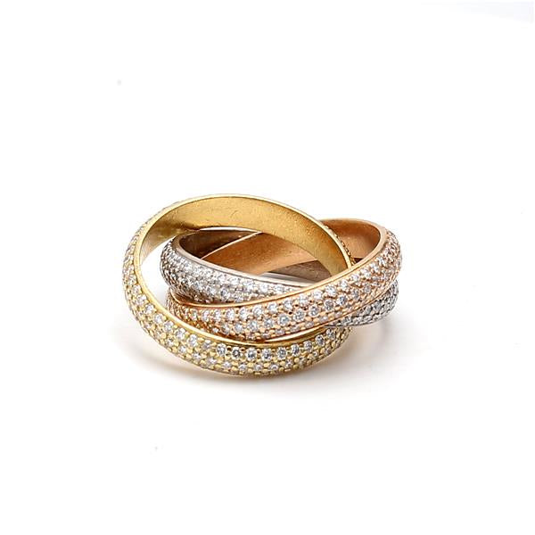 Cartier 1.93 Carat Round Brilliant Diamond 18K Tri Color Gold Trinity Ring