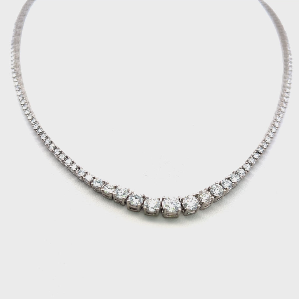 12.16 Carat Round Brilliant G-H VS Diamond 14 Karat White Gold Riviera Necklace