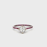 0.91 Carat Asscher Cut E VVS2 Diamond 0.48 Carat Ruby Platinum Engagement Ring