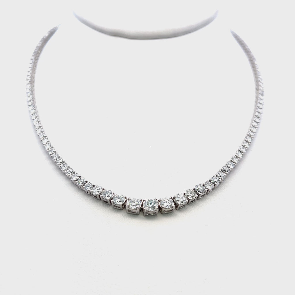 10.21 Carat Round Brilliant G VS1 Diamond 14 Karat White Gold Riviera Necklace