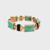 Vintage 58.30 Grams Jade and Onyx 18 Karat Yellow Gold Link Bracelet