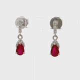 1.02 Carat Ruby 0.10 Carat Round Brilliant Diamond 18K WG Dangling Earrings