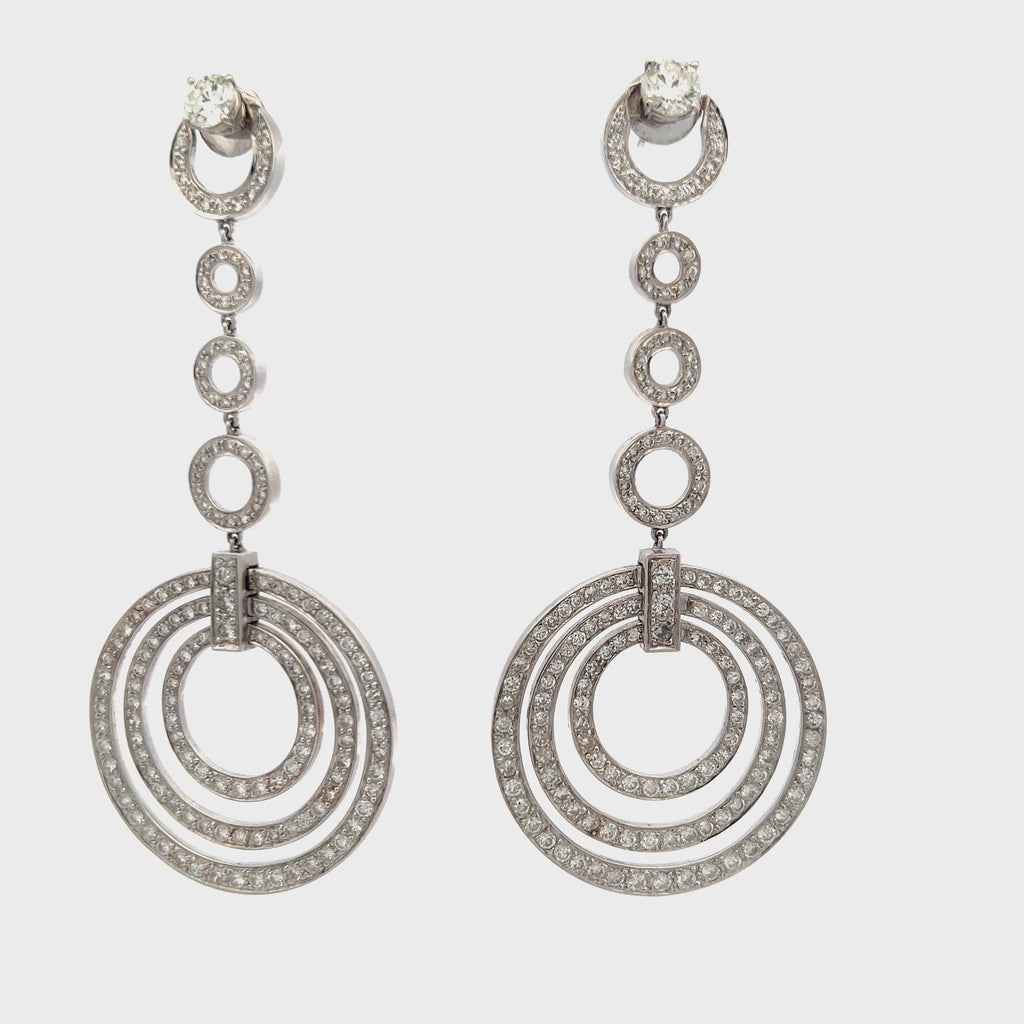 4.73 Carat Round Brilliant F-SI1 Diamond 18 Karat White Gold Dangling Earrings