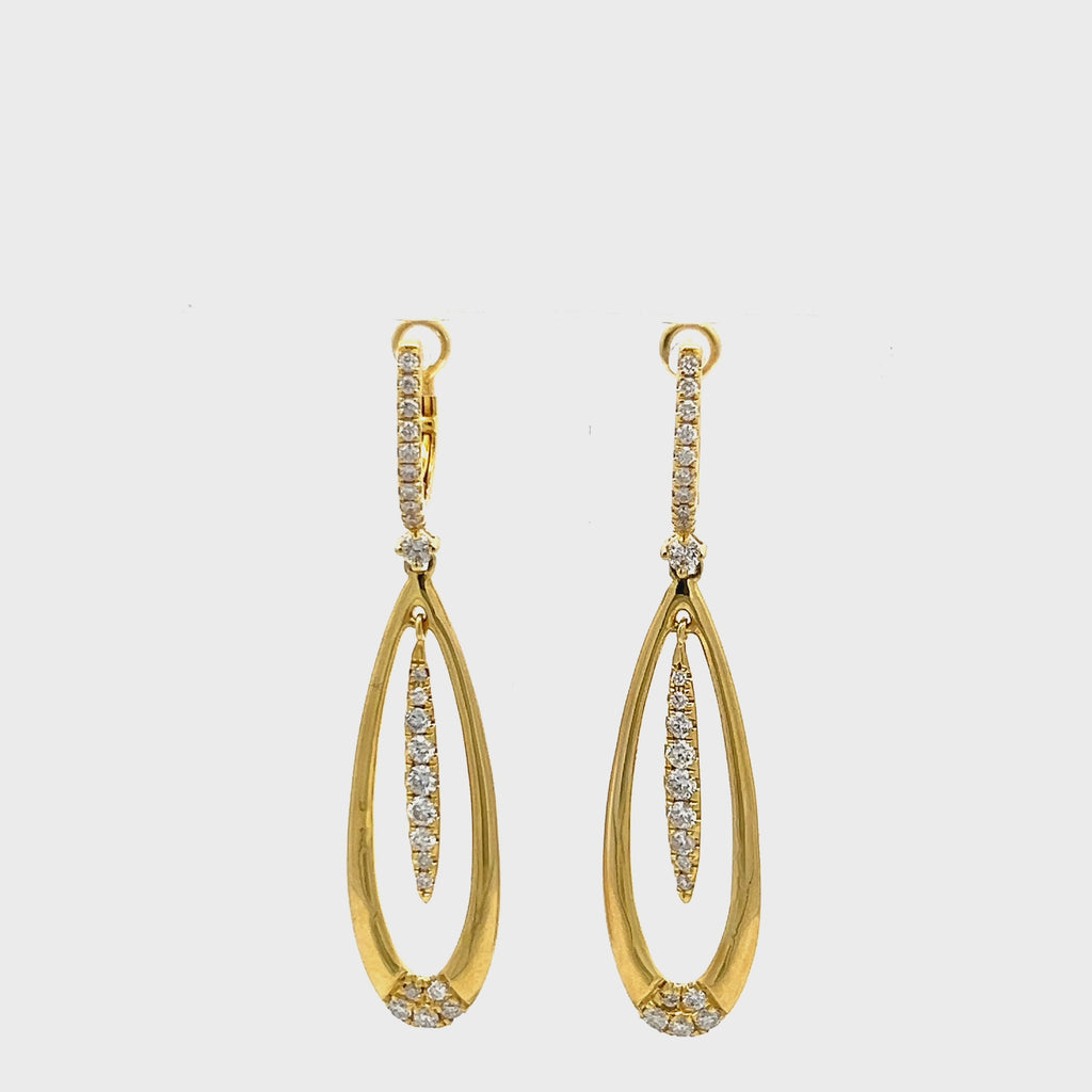 0.68 Carat Round Brilliant G VS2 Diamond 14 Karat Yellow Gold Dangling Earrings