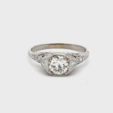 1.06 Carat Circular Brilliant and Round Brilliant Diamond Platinum Art Deco Ring