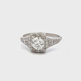 0.95 Carat Circular Brilliant and Marquis Shape Round Diamond Platinum Art Deco Ring