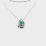 0.55 Carat Emerald 0.45 Carat Diamond 18 Karat White Gold Pendant Necklace