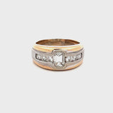 0.76 Carat Emerald Cut and Round Diamond 18 Karat Two Tone Gold Band Ring