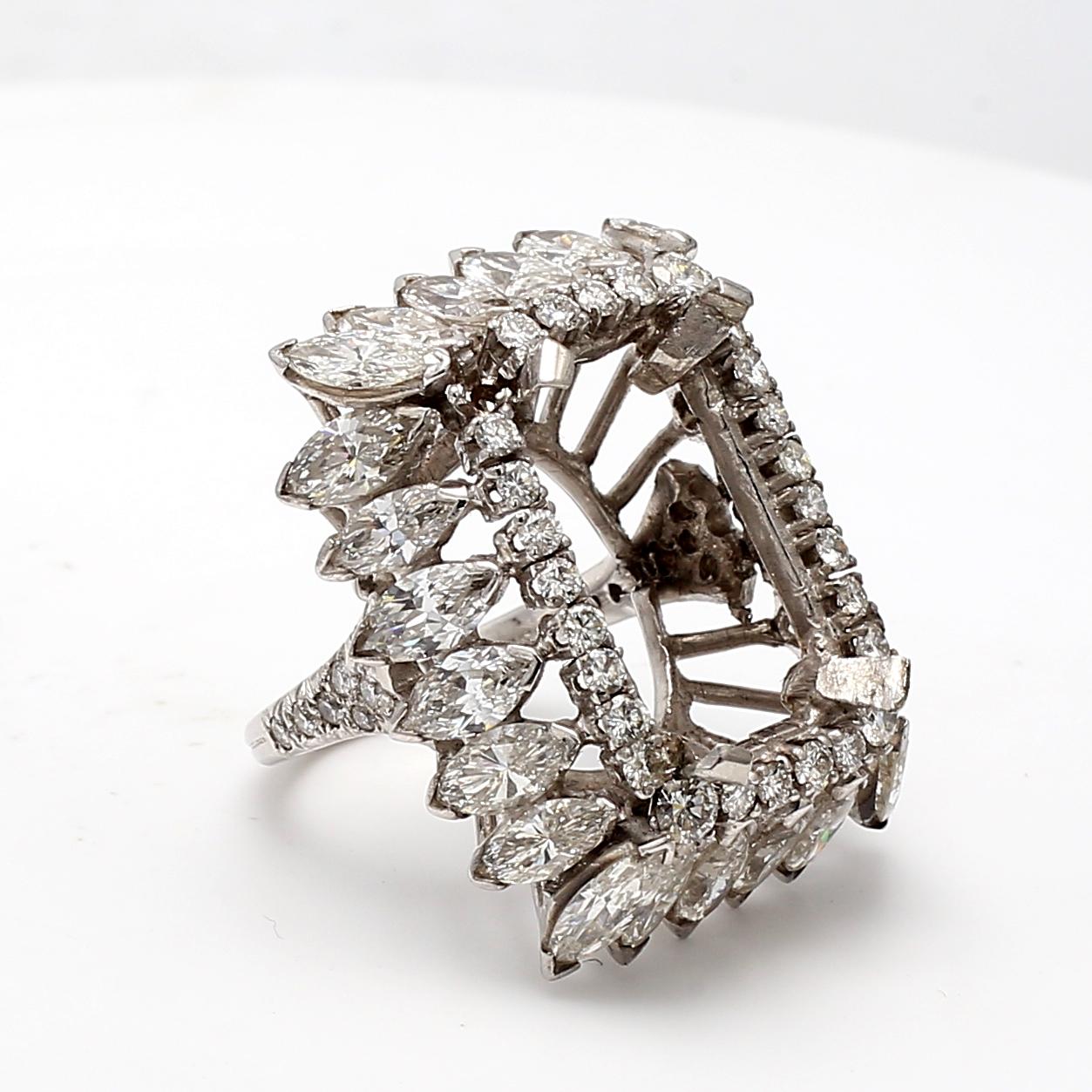 8.22 Carat Marquise & Round Diamond Platinum Semi-Mount Ring Vintage Estate