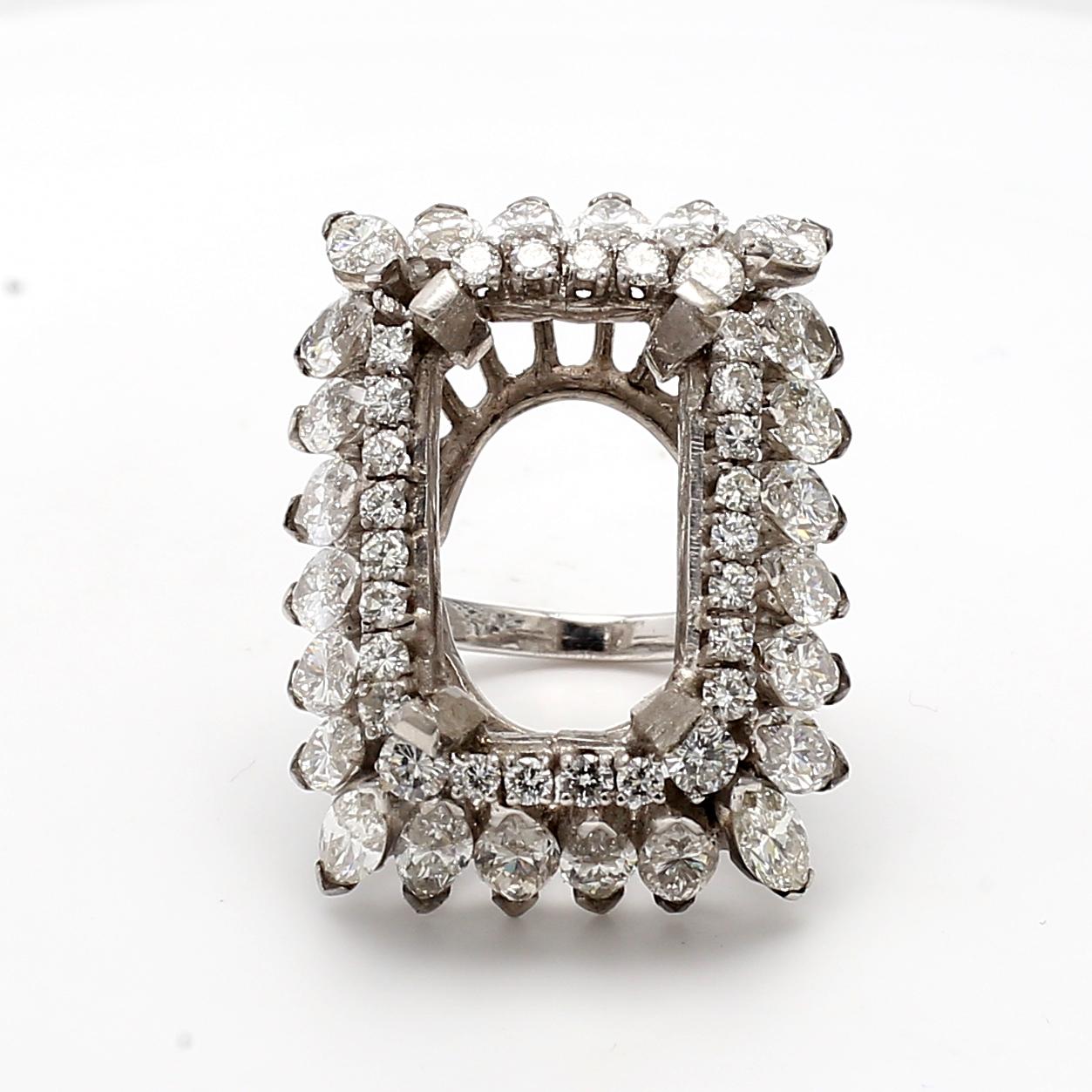 8.22 Carat Marquise & Round Diamond Platinum Semi-Mount Ring Vintage Estate