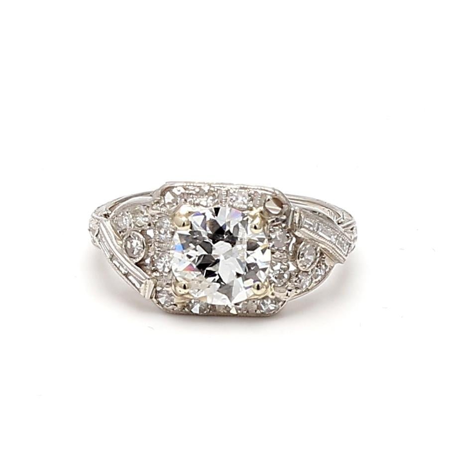 1.86 Carat Circular Brilliant Cut G-I2 Diamond Platinum Art Deco Ring