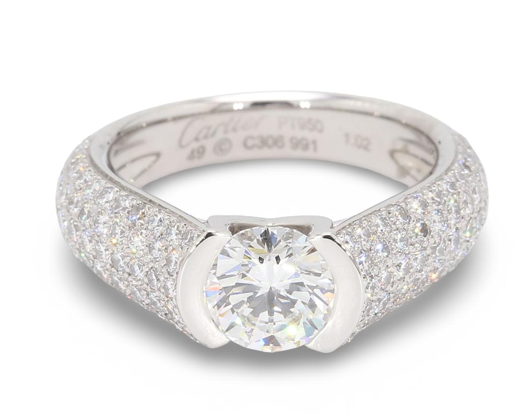 Cartier White Platinum Engagement Ring with 1.02 Carat Round Diamonds G VS2 GIA
