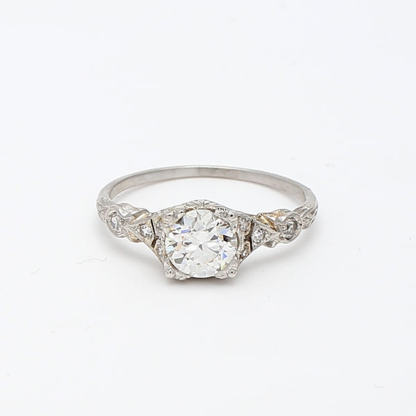 0.88 Carat Circular Brilliant Cut Shape G-SI1 Diamond Platinum Engagement Ring