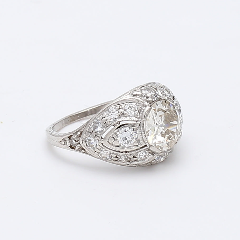 Art Deco 4.80 Grams 1.19 Carat Circular Brilliant Cut Shape L-I1 Diamond Platinum Wedding Ring