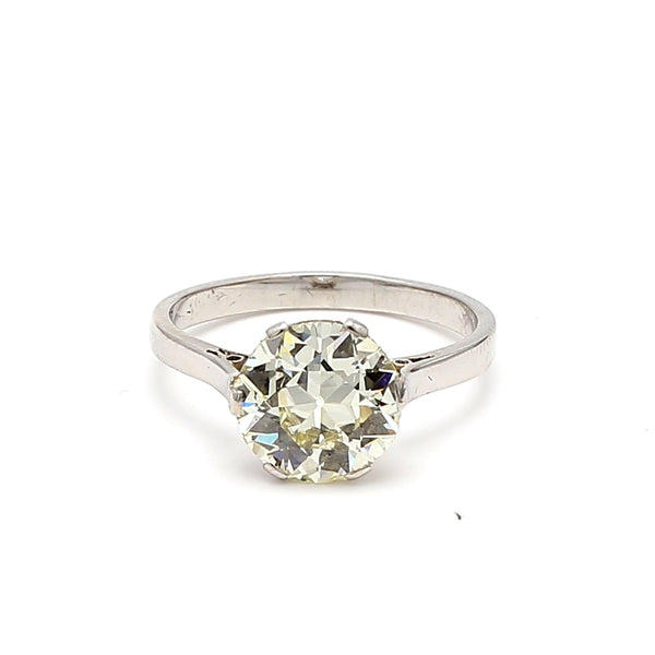 2.73 Carat Old European Cut Shape S-SI1 Diamond Platinum Engagement Ring