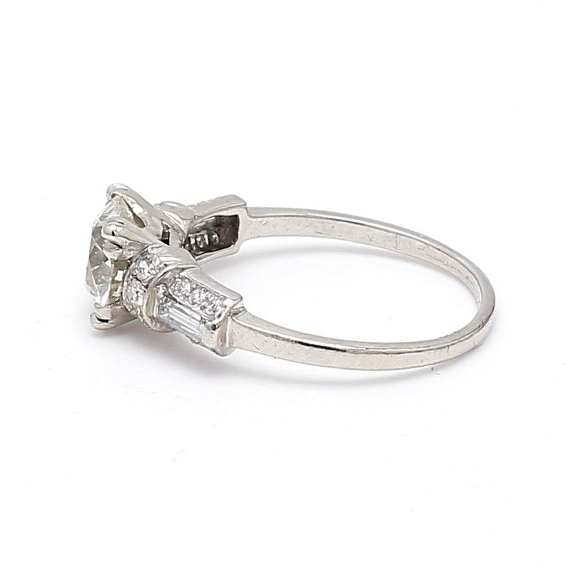 1.61 Carat Old European Cut Shape K-I1 Diamond Platinum Engagement Ring