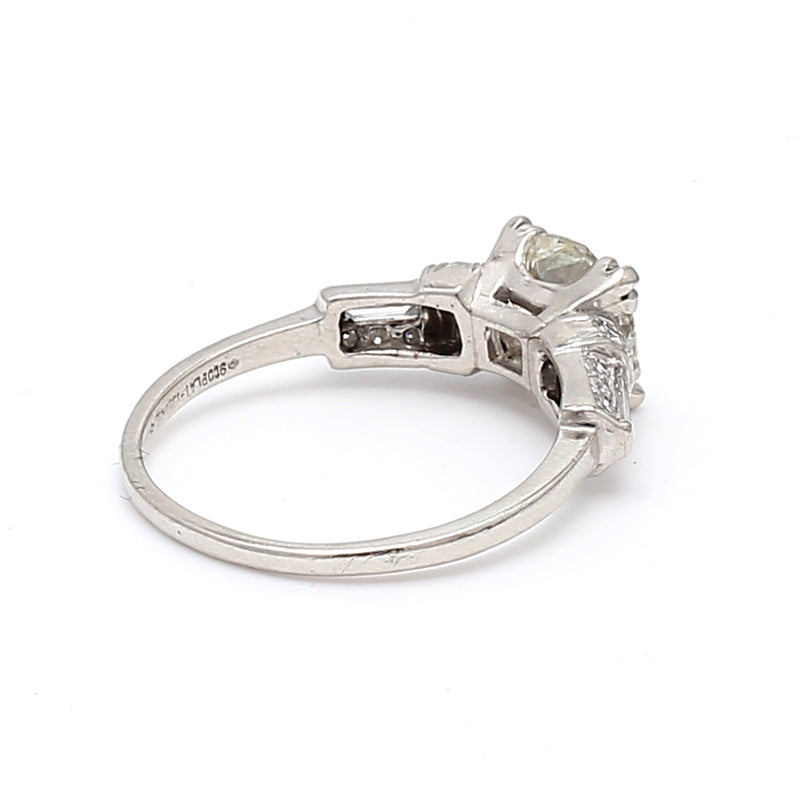1.61 Carat Old European Cut Shape K-I1 Diamond Platinum Engagement Ring