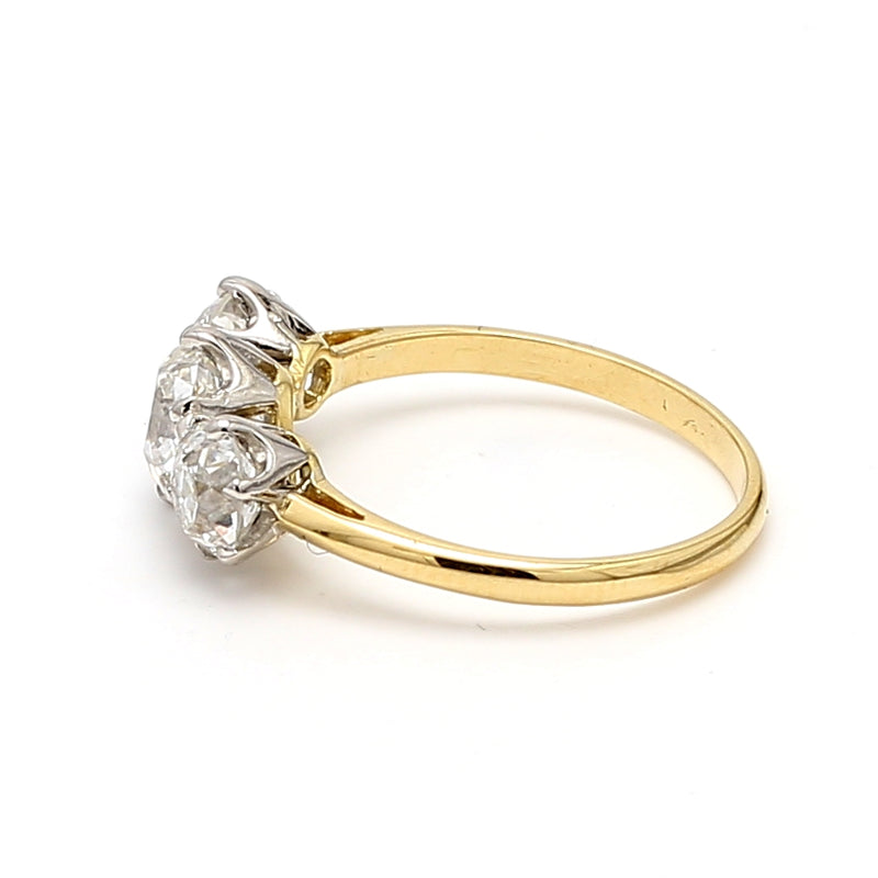 2.59 Carat Old Miner Cut F-SI1 Diamond 18 Karat Yellow Gold/Platinum Three-Stone Ring