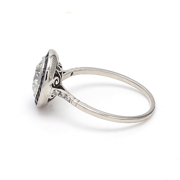 1.32 Carat Circular Brilliant Cut Shape J-I1 Diamond and Sapphire Platinum Wedding Ring