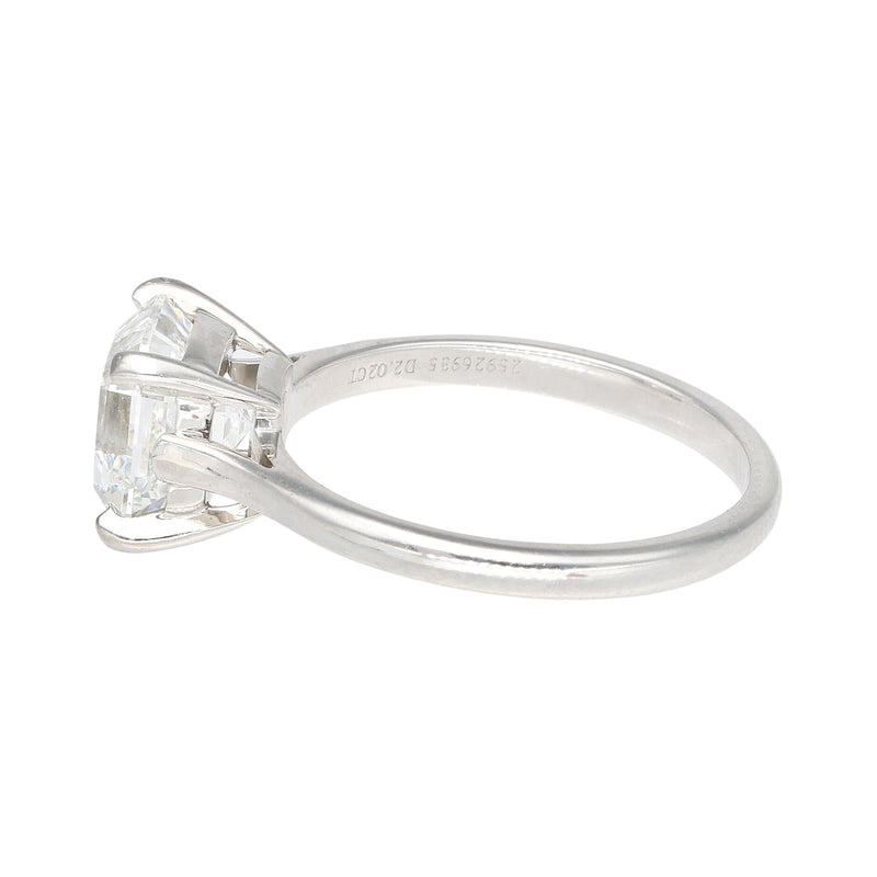 Tiffany and Co 2.02 Carat Asscher Cut F-VS2 Diamond Platinum Engagement Ring