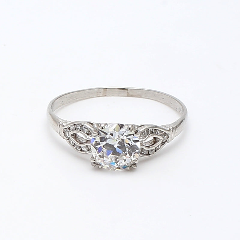 1.14 Carat Old European Cut Shape E-SI1 Diamond Platinum Wedding Ring