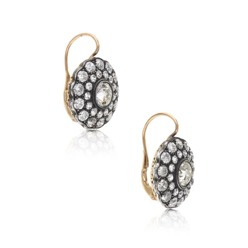 8.52 Carat M-N SI1 Old European Diamond 18 Karat Yellow Gold Hoop Earring