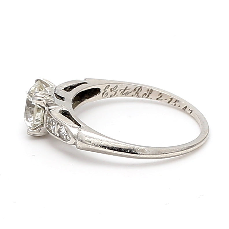 1.39 Carat Old European Cut K-I1 Diamond Platinum Engagement Ring