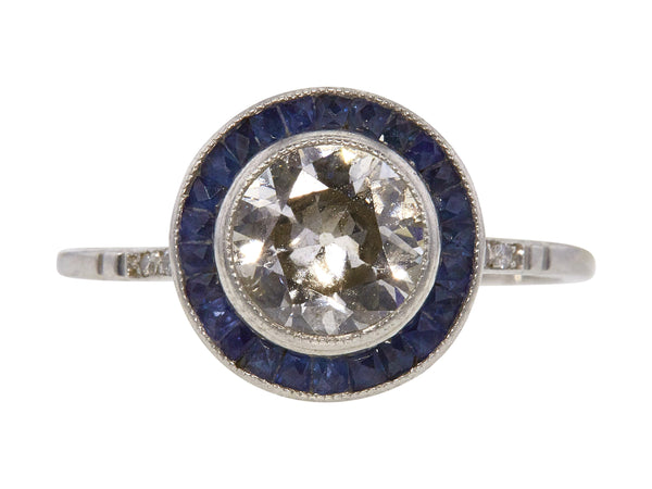 1.32 Carat Circular Brilliant Cut Shape J-I1 Diamond and Sapphire Platinum Wedding Ring