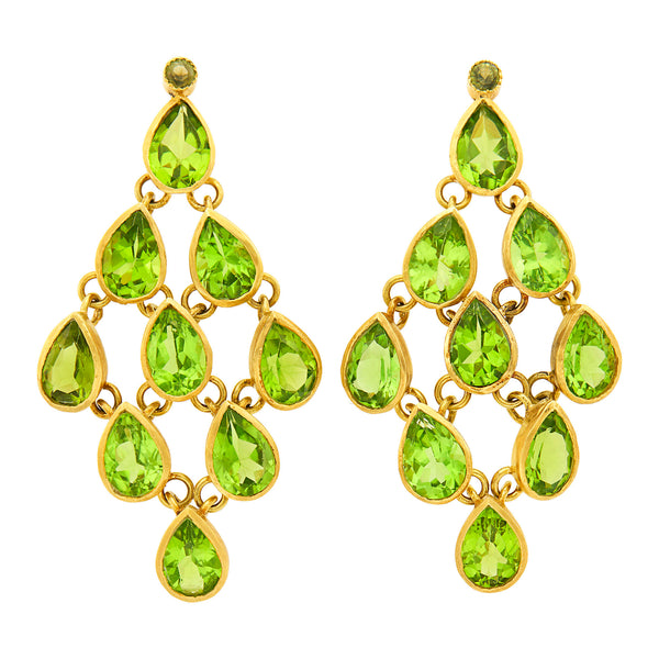 Vintage 18 Karat Yellow Gold 33.40 Carat Peridot Chandelier Earring