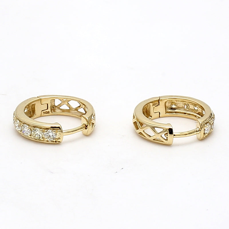 0.70 Carat Round Brilliant I-SI1 Diamond 14 Karat Yellow Gold Hoop Earring