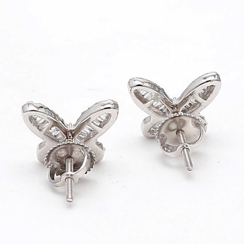 0.70 Carat Baguette Shape H-VS2 Diamond 14 Karat White Gold Butterfly Earring