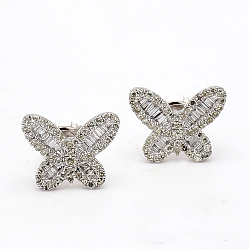 0.70 Carat Baguette Shape H-VS2 Diamond 14 Karat White Gold Butterfly Earring