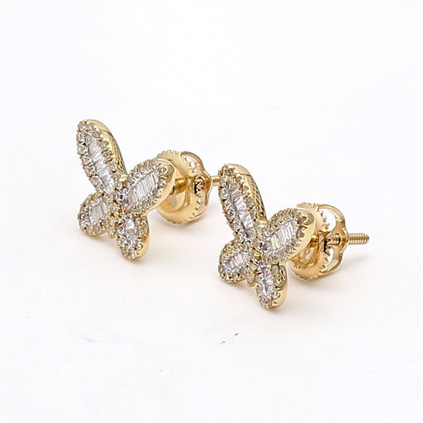 0.70 Carat Baguette Shape H-VS2 Diamond 14 Karat Yellow Gold Butterfly Earring