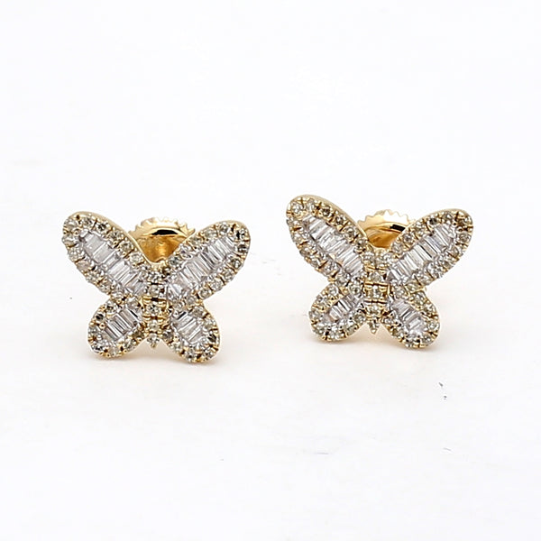 0.70 Carat Baguette Shape H-VS2 Diamond 14 Karat Yellow Gold Butterfly Earring