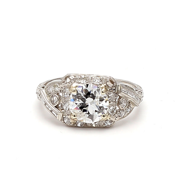 1.86 Carat Circular Brilliant Cut G-I2 Diamond Platinum Art Deco Ring
