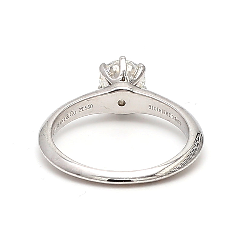 Tiffany and Co 0.77 Carat Round Brilliant Shape G-VS2 Diamond Platinum Engagement Ring