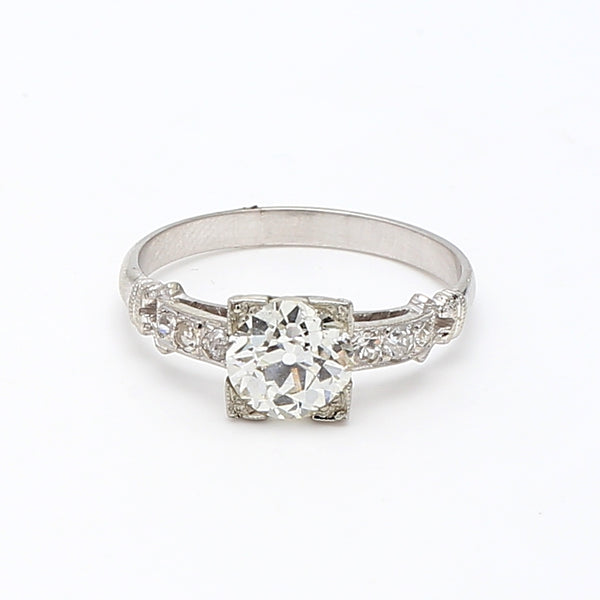 1.40 Carat Old European Cut Shape K-SI1 Diamond Platinum Engagement Ring