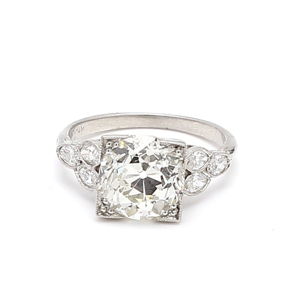 2.99 Carat Old European Cut Shape L-I1 Diamond Platinum Engagement Ring