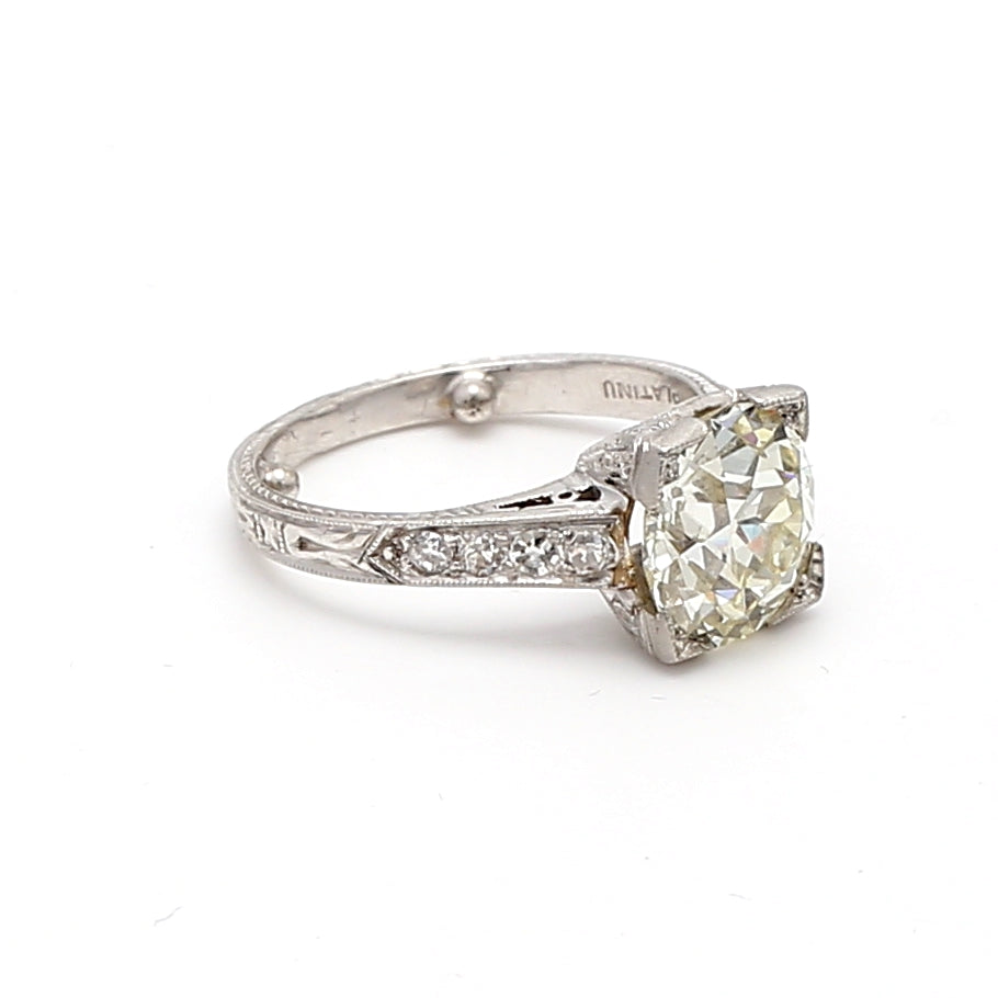 2.35 Carat Old European Cut N-VS2 Diamond Platinum Engagement Ring