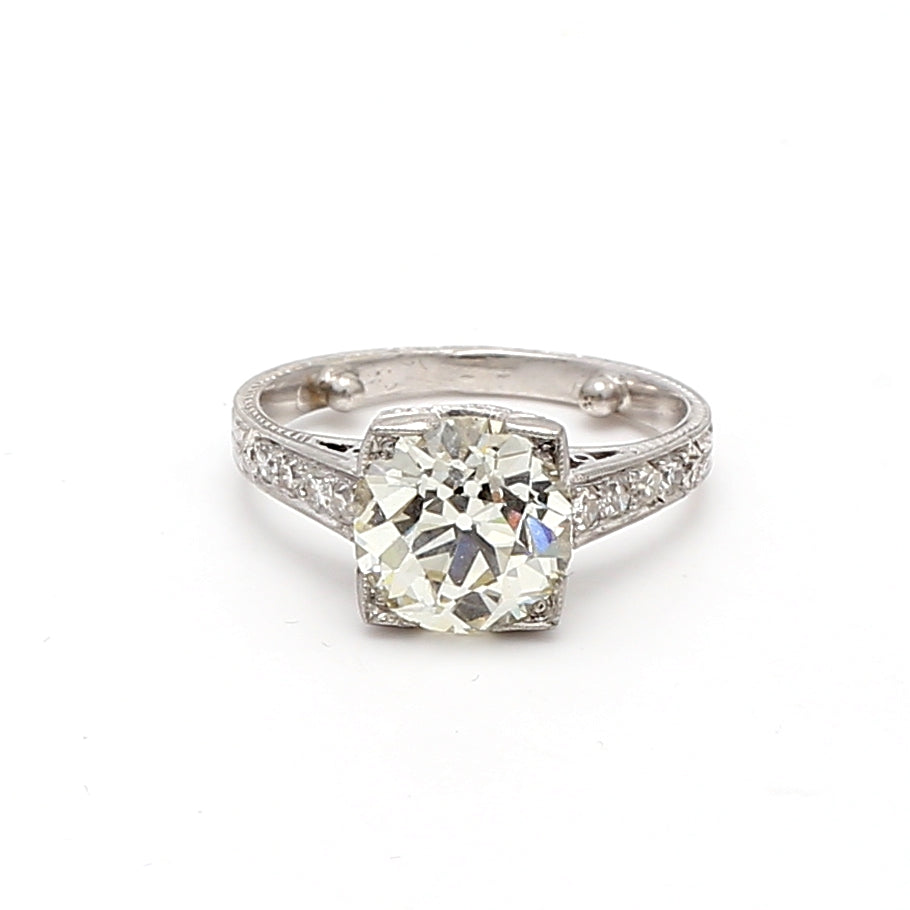 2.35 Carat Old European Cut N-VS2 Diamond Platinum Engagement Ring