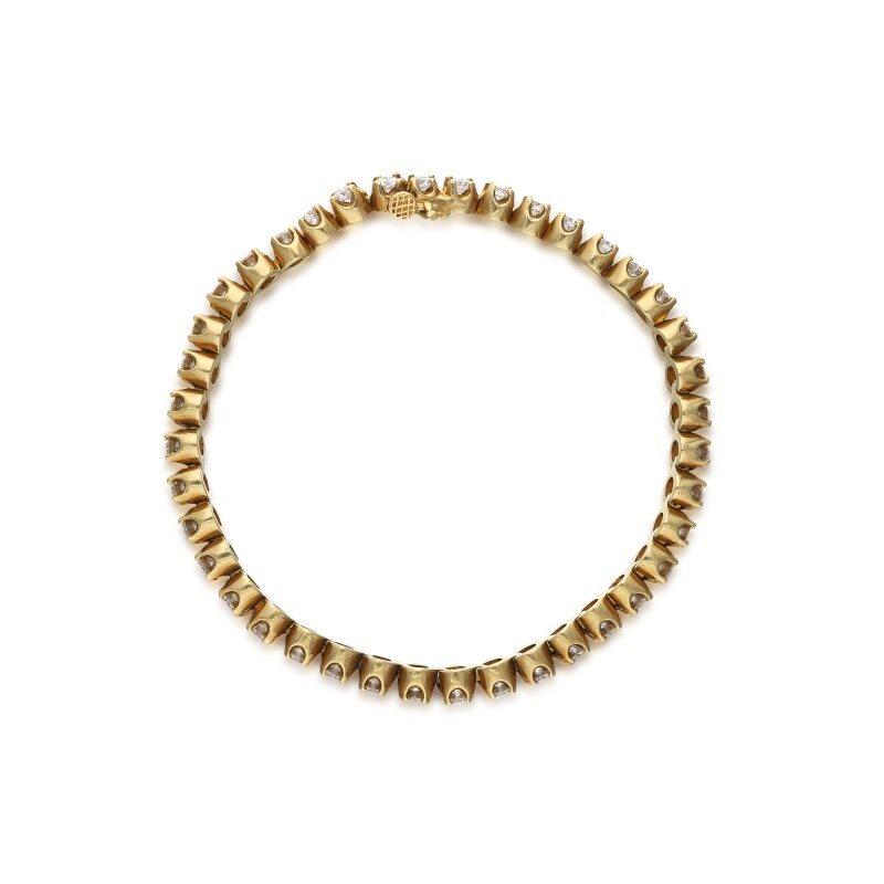 4.20 Carat G-VS1 Round Brilliant Diamond 18 Karat Yellow Gold Bracelet