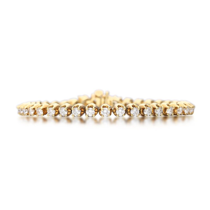 4.20 Carat G-VS1 Round Brilliant Diamond 18 Karat Yellow Gold Bracelet
