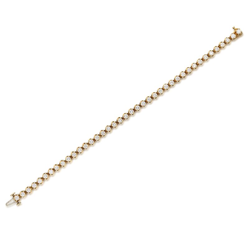 4.20 Carat G-VS1 Round Brilliant Diamond 18 Karat Yellow Gold Bracelet