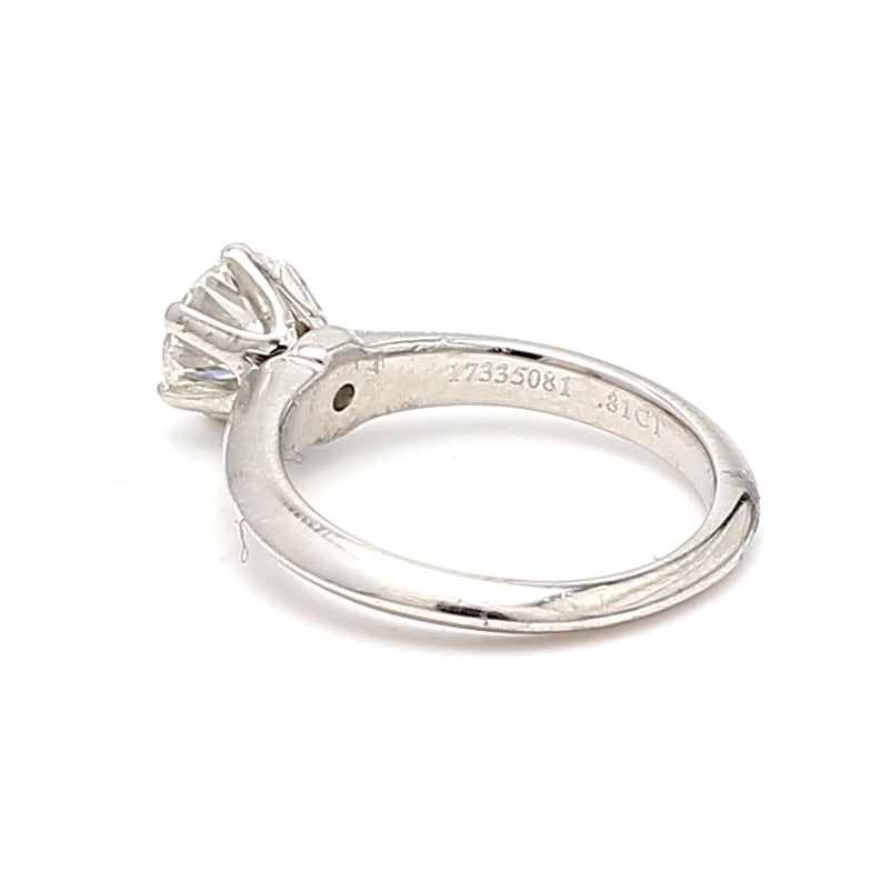 Tiffany and Co 0.81 Carat Round Brilliant Shape G-VVS1 Diamond Platinum Engagement Ring