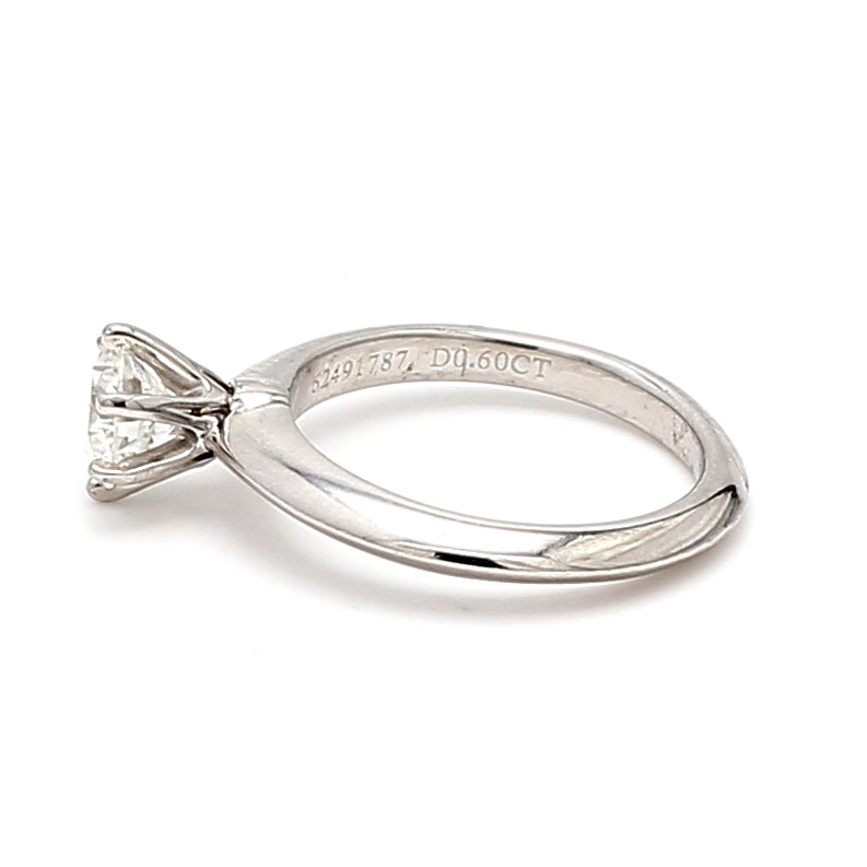 Tiffany and Co 0.60 Carat Round Brilliant G-VVS1 Diamond Platinum Engagement Ring