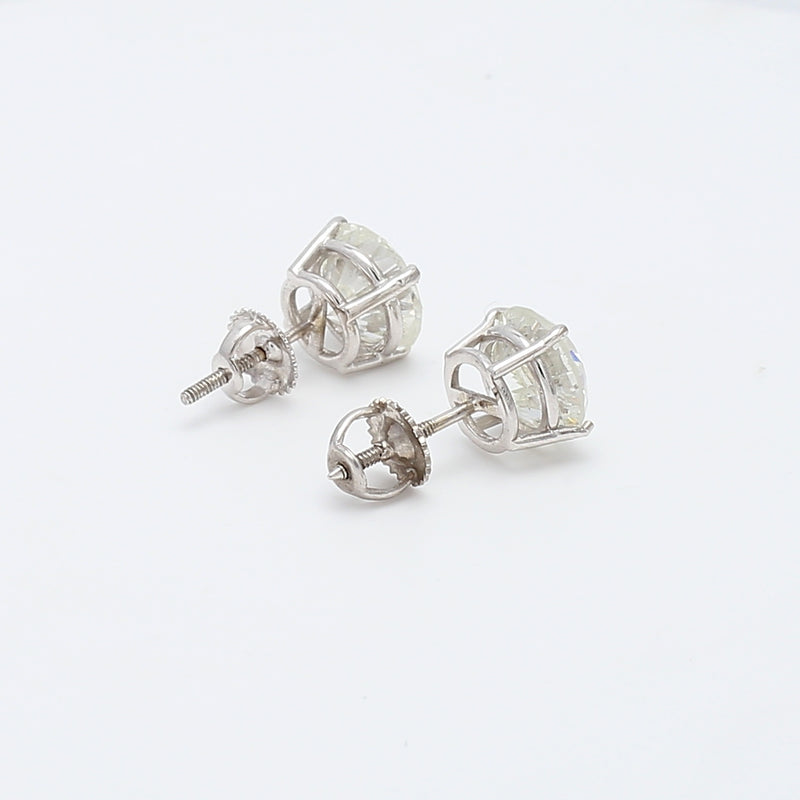 5.03 Carat Round Brilliant Shape K-I2 Diamond 14 Karat White Gold Stud Earring