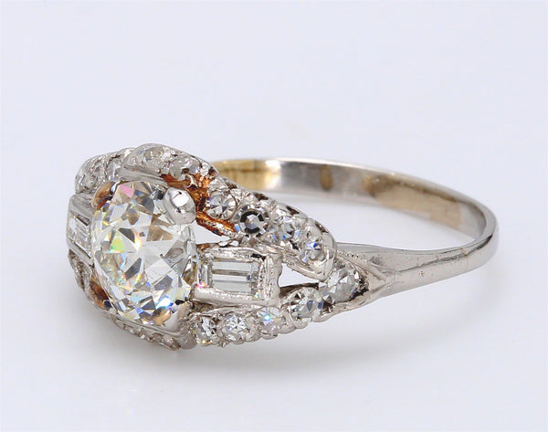 1.54 Carat Old European Cut Shape I-VS1 Diamond 18 Karat White Gold Engagement Ring