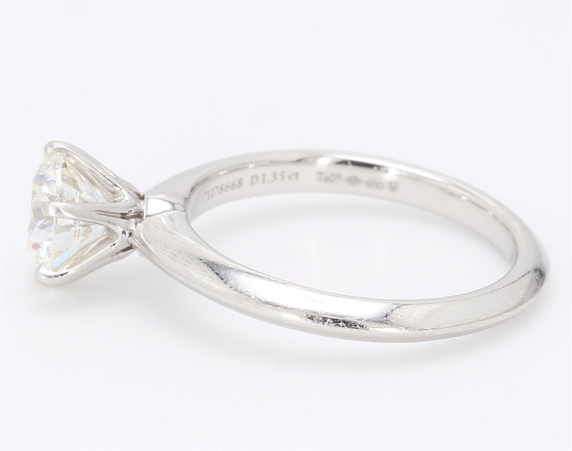 Tiffany and Co 1.35 Carat Round Brilliant Shape H-VS1 Diamond Platinum Engagement Ring