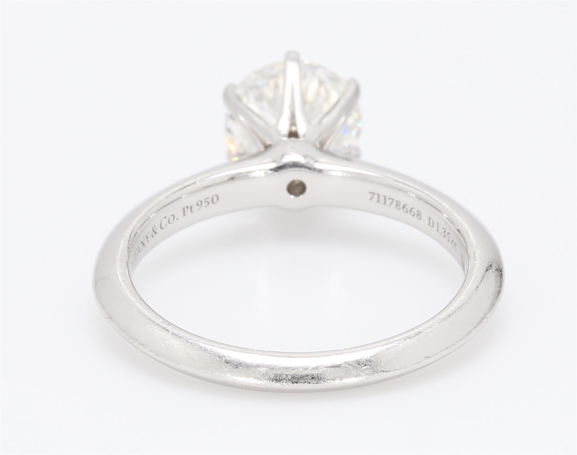 Tiffany and Co 1.35 Carat Round Brilliant Shape H-VS1 Diamond Platinum Engagement Ring