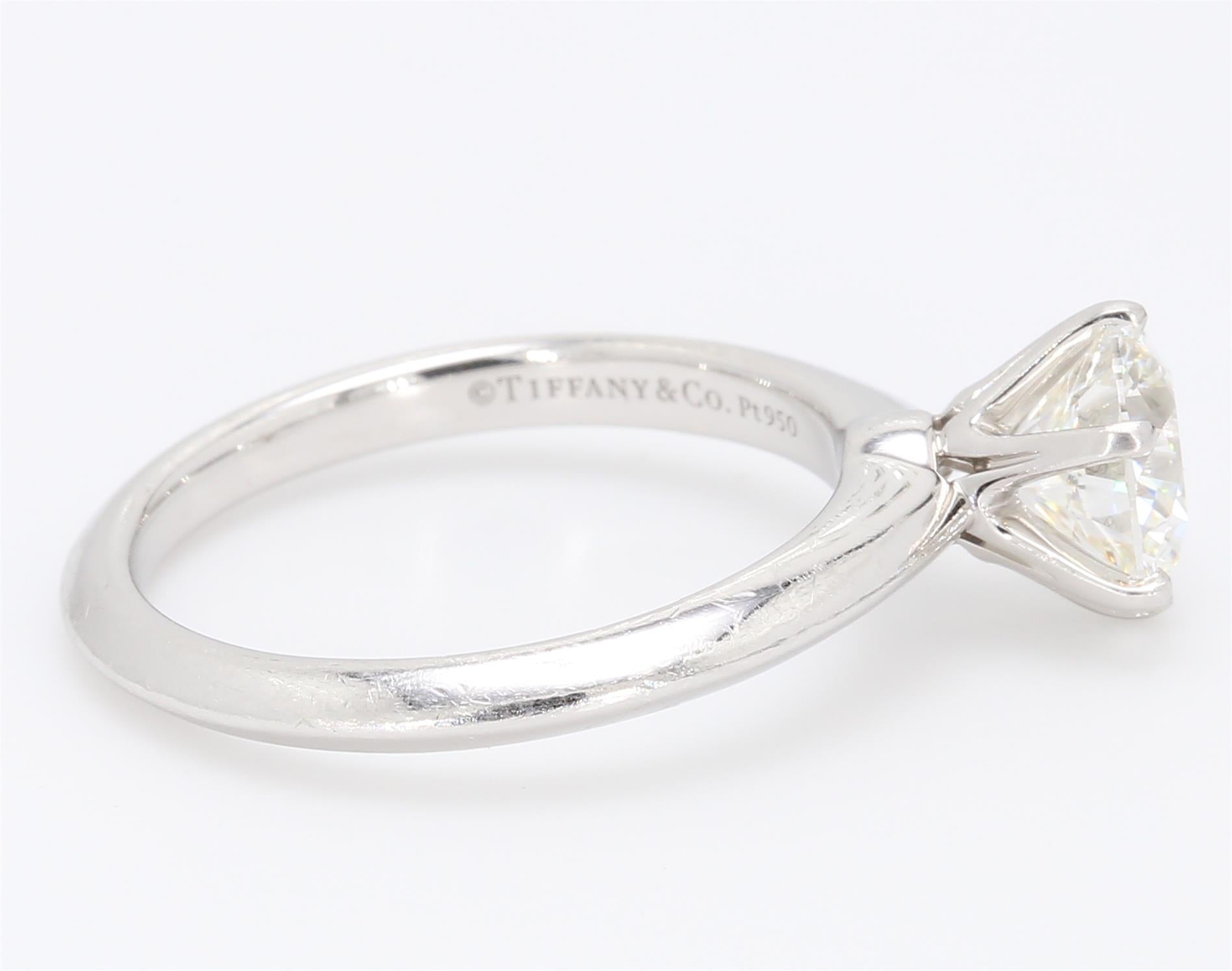 Tiffany and Co 1.35 Carat Round Brilliant Shape H-VS1 Diamond Platinum Engagement Ring